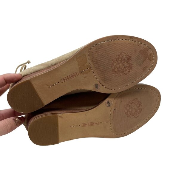 Vince Camuto Rochela Suede Wedge Size 7.5 Sandal Lace-up Tan Peep Toe - Picture 11 of 13
